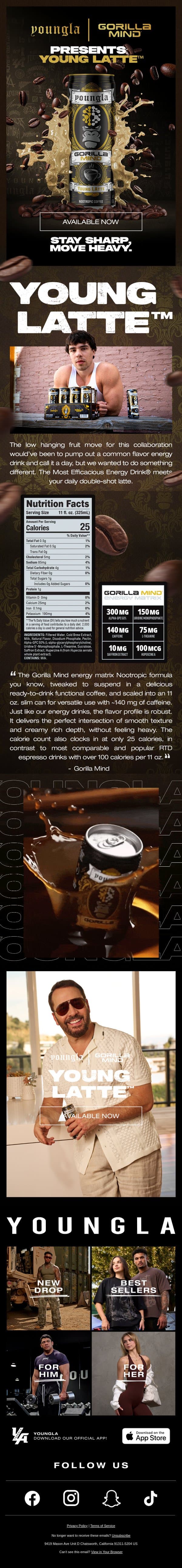 Calling all coffee lovers: Young LAtte is HERE! 🦍☕ email from YoungLA screenshot