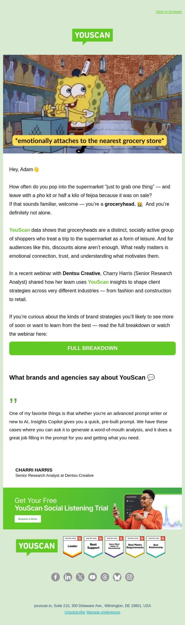 Are You a Groceryhead? Brands are changing their strategies for you already 🥬 email from YouScan screenshot