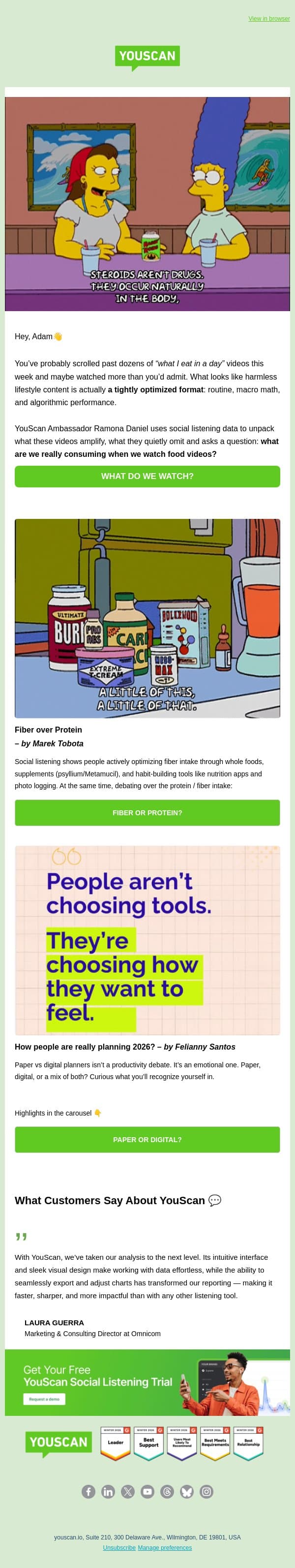 Paper vs digital, fiber vs protein, and the optimization frenzy: 🍏 email from YouScan screenshot