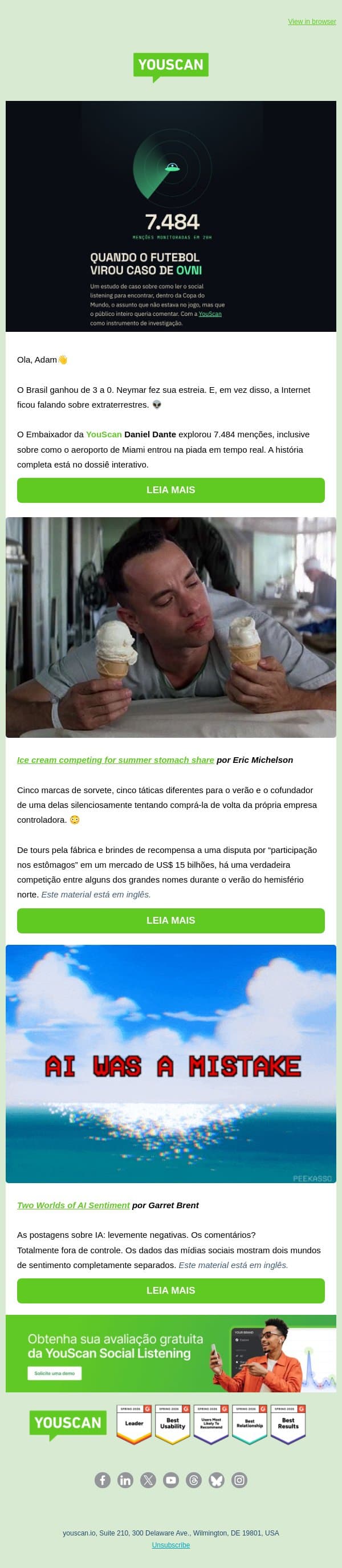 Disputa de sorvetes de US$ 15 bi e boatos de OVNIs 🍦⚡ email from YouScan screenshot