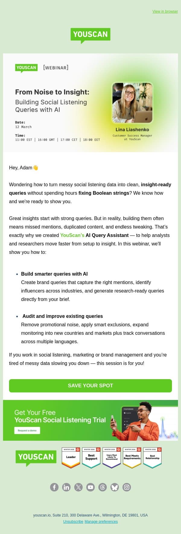 Webinar: From Noise to Insight ⚡ email from YouScan screenshot
