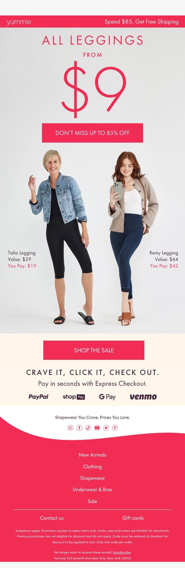 3 Days Only: Leggings starting at just $9 email from Yummie screenshot