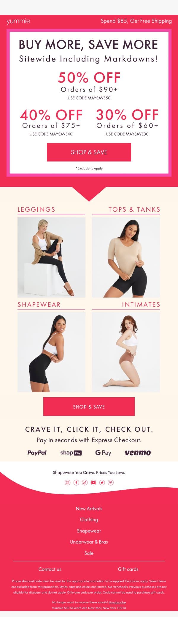 Don’t skip on Sitewide savings + markdowns email from Yummie screenshot