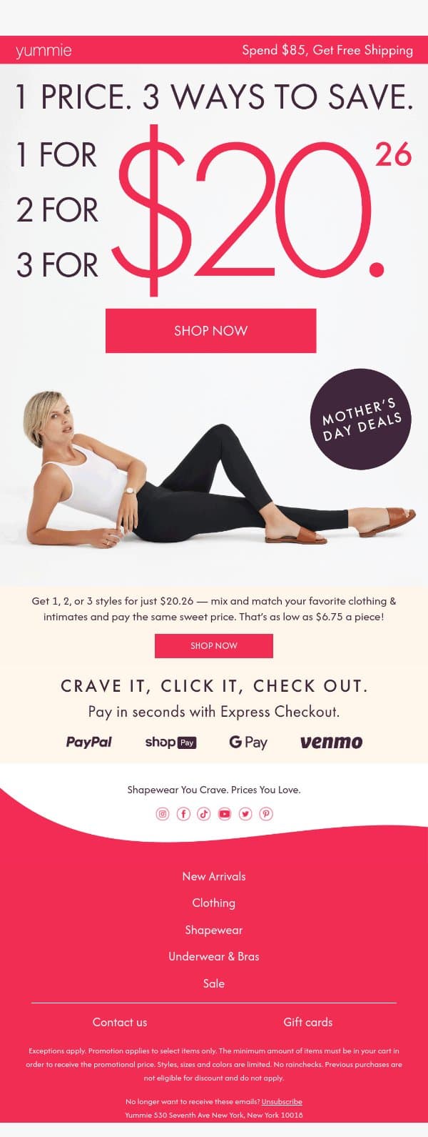 Get 1, 2, or 3 for $20.26! 🤯 email from Yummie screenshot