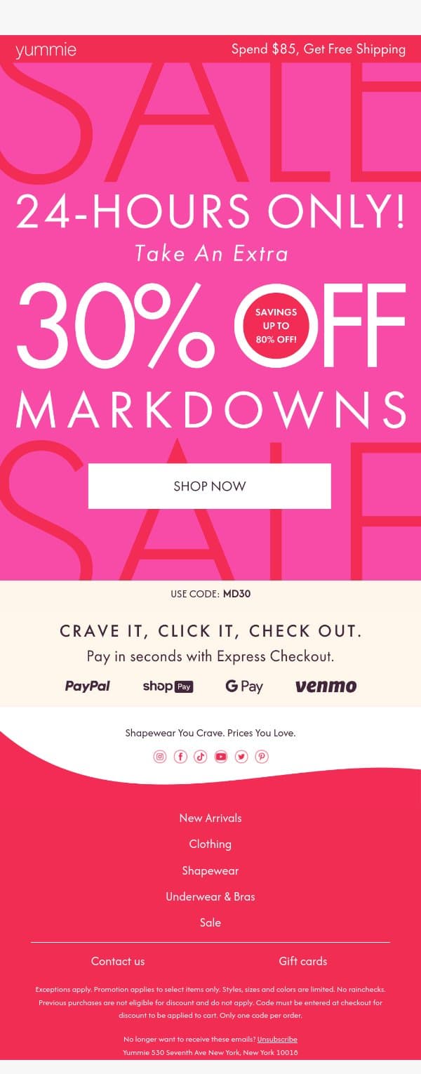 ⚡️ FLASH SALE: Extra 30% Off Markdowns ⚡️ email from Yummie screenshot