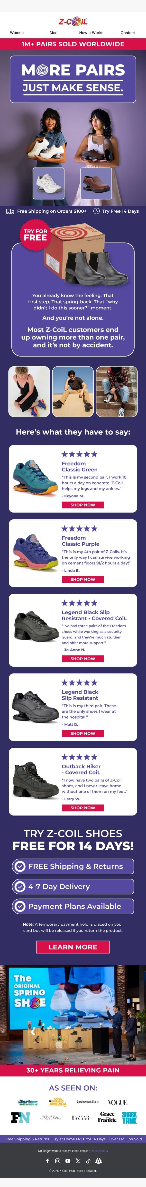 Z-CoiL Wearers Don’t Stop at One Pair email from Z-Coil screenshot