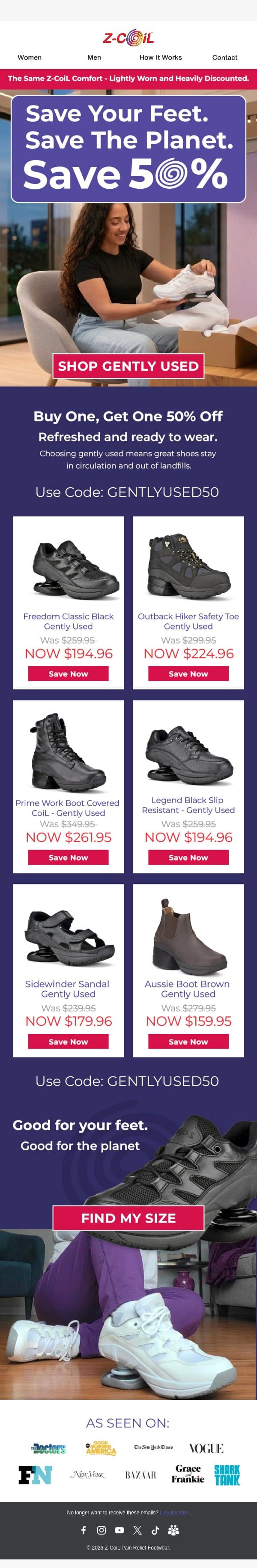 Save 50% and save the planet 🌍 email from Z-Coil screenshot