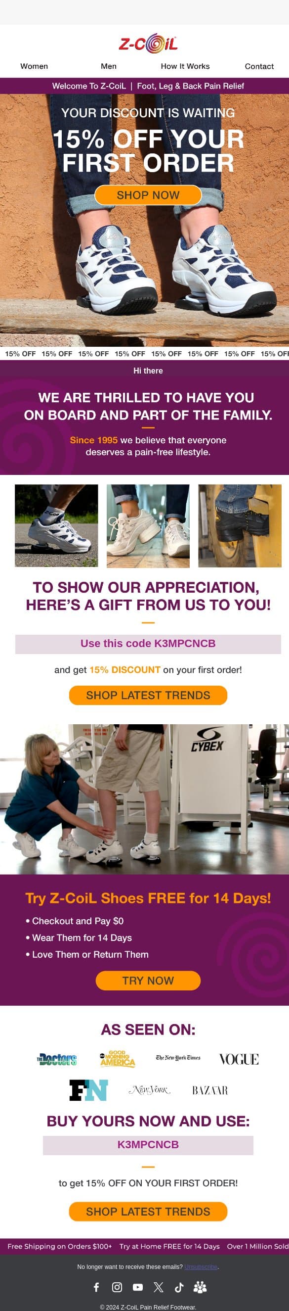 Z-CoiL: Foot, Leg & Back Pain Relief email from Z-Coil screenshot