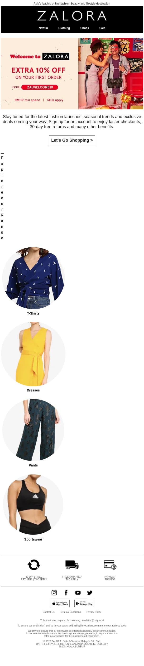 Hello! Welcome to ZALORA email from Zalora screenshot