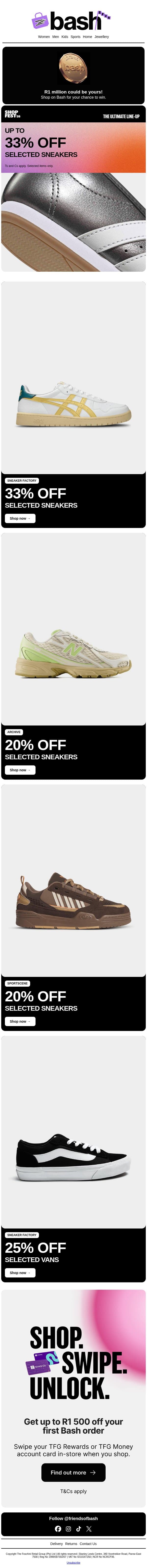 Up to 33% off sneakers 👟❤️‍🔥 email from Zando screenshot