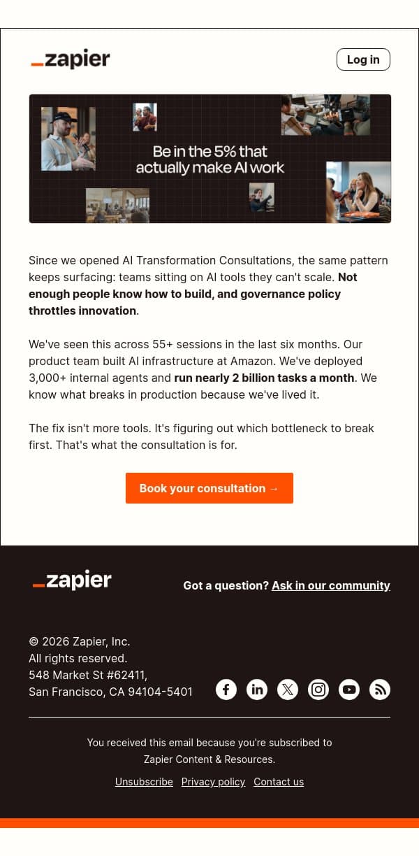 What we're hearing from enterprise AI teams right now email from Zapier screenshot
