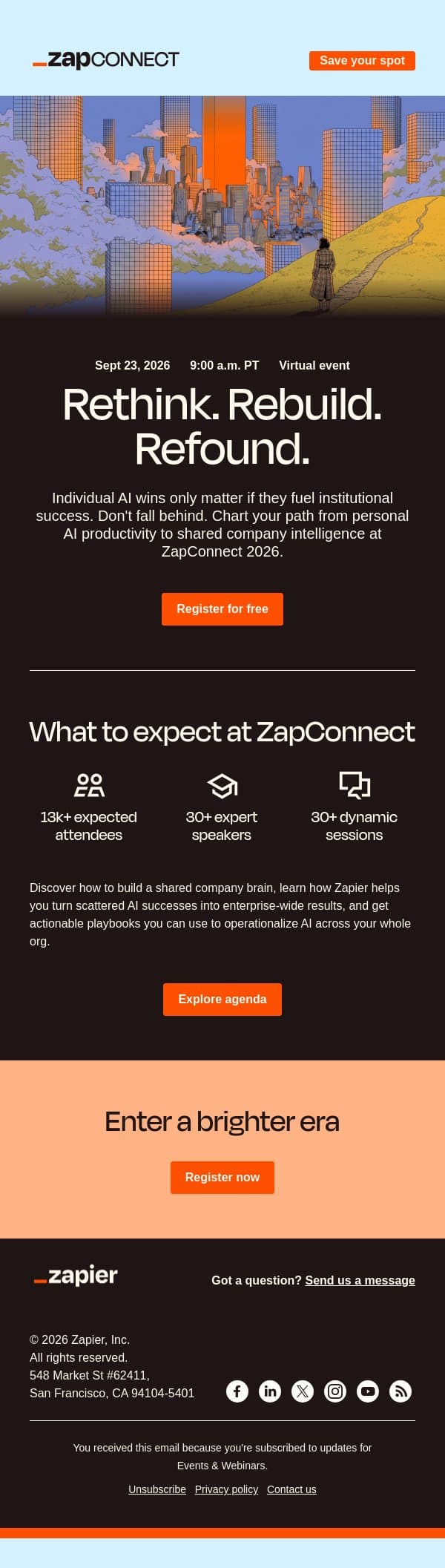 You're invited to ZapConnect 2026 email from Zapier screenshot