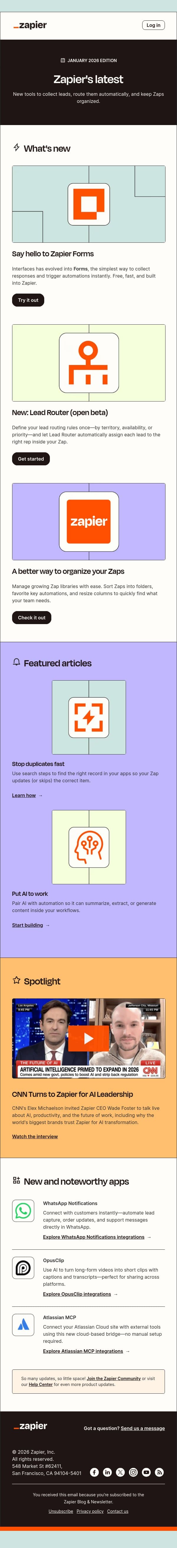 Three updates to organize and route work faster email from Zapier screenshot