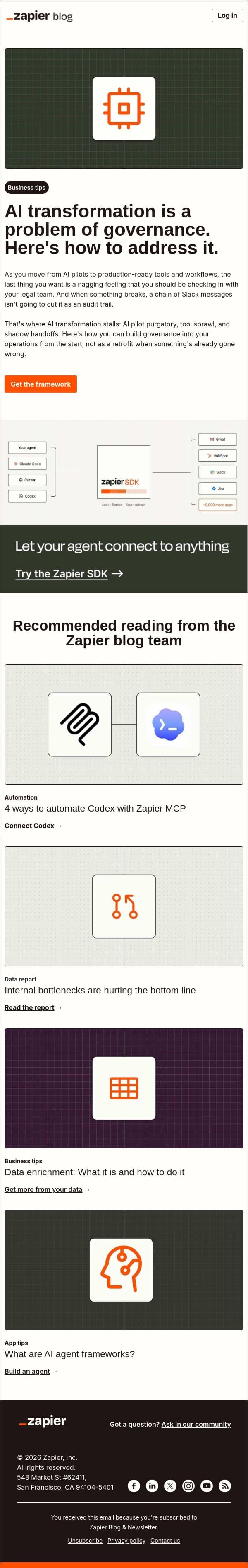 The AI governance problem email from Zapier screenshot