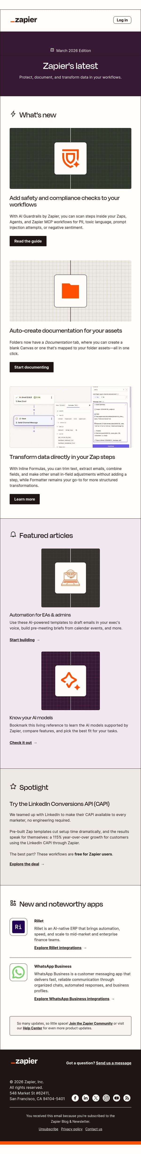 Three updates to keep your work safe and organized email from Zapier screenshot