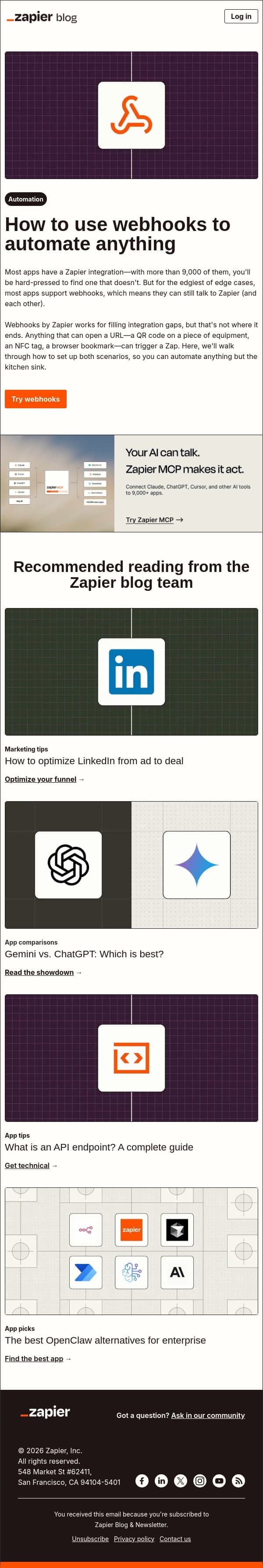 Use webhooks to automate anything email from Zapier screenshot