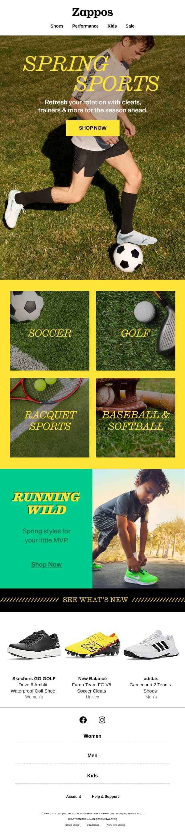 Kick off the season with new sports gear email from Zappos screenshot