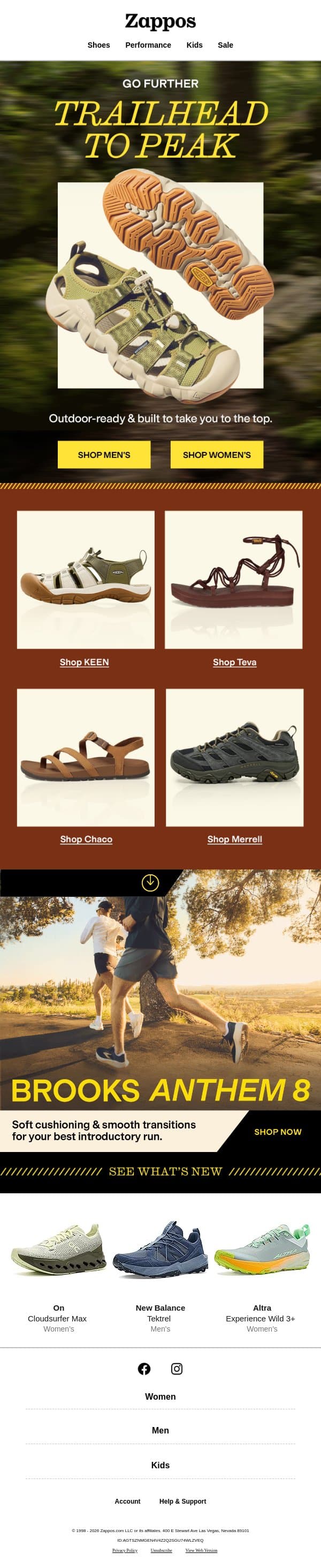 Outdoor styles that hold their ground email from Zappos screenshot