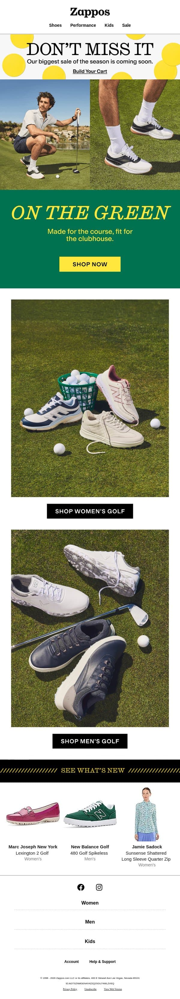 Your tee time just got an upgrade ⛳ email from Zappos screenshot