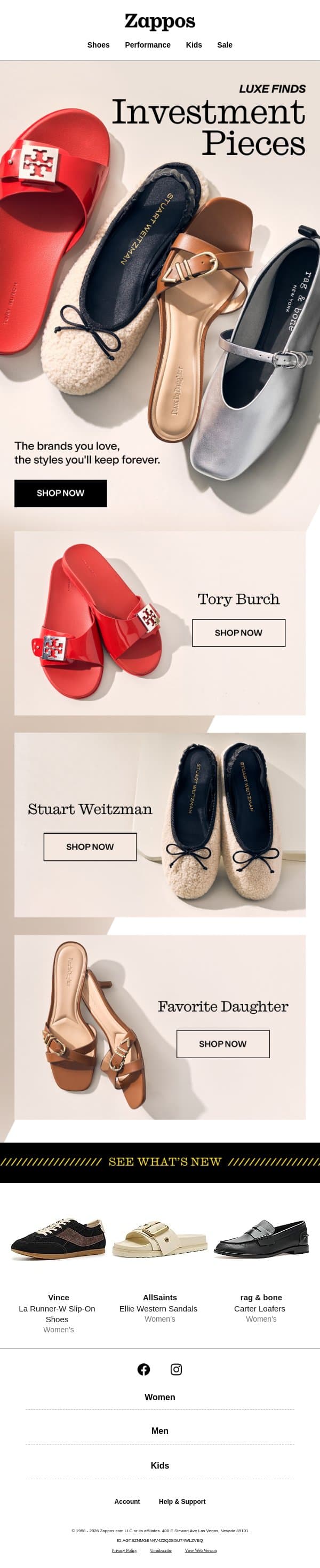 Luxe finds worth the investment email from Zappos screenshot