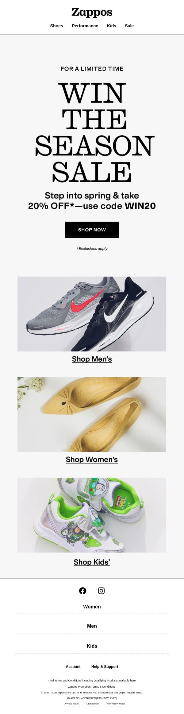 Be the first to shop 20% OFF email from Zappos screenshot