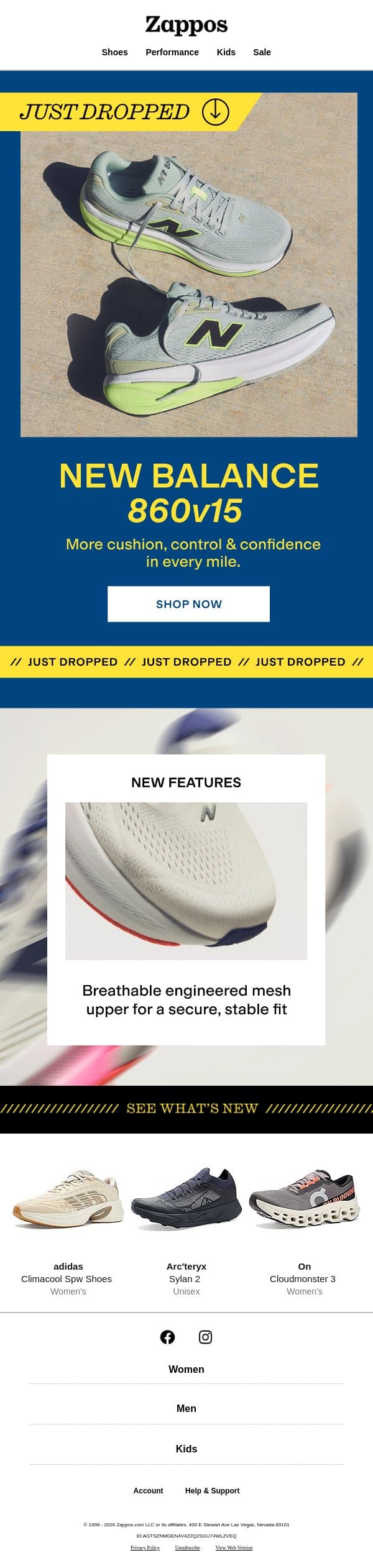 JUST DROPPED from New Balance 🏃 email from Zappos screenshot