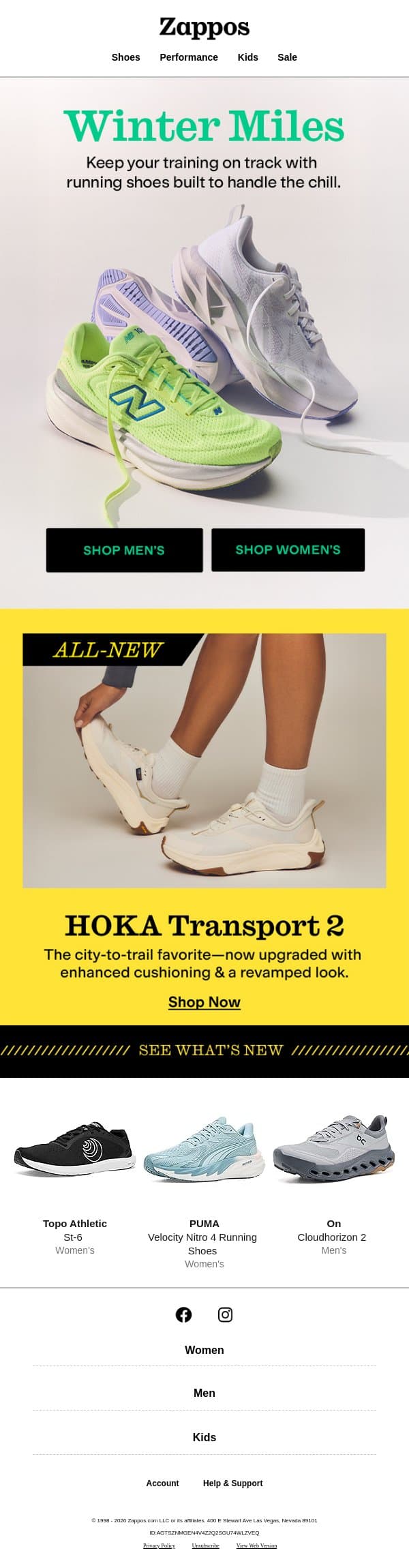 Winter miles start here email from Zappos screenshot