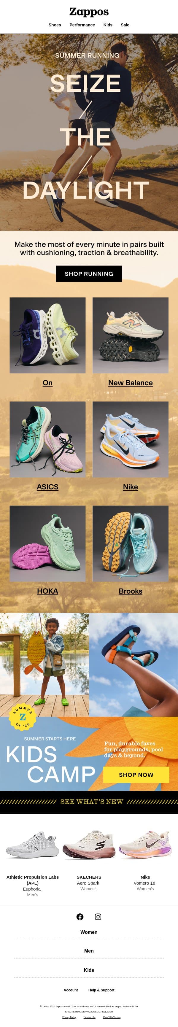 Performance pairs made to go for miles 👟 email from Zappos screenshot