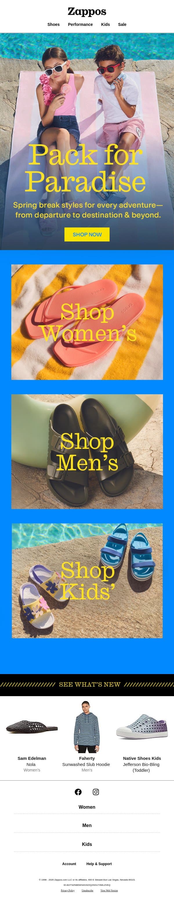 Your spring break packing list 🌴 email from Zappos screenshot