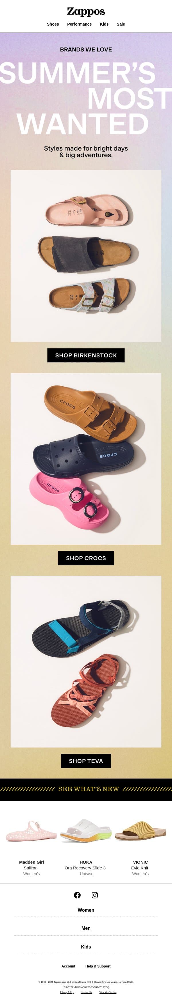 Birkenstock, Crocs & Teva + FREE shipping email from Zappos screenshot