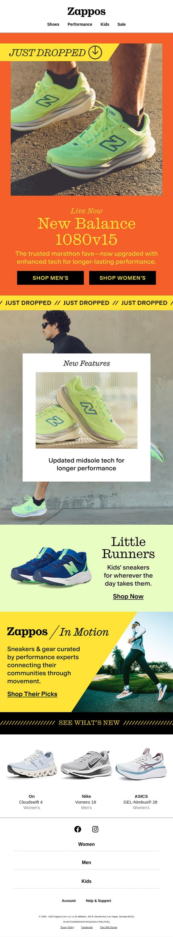 JUST DROPPED: The New Balance 1080v15 🏃 email from Zappos screenshot