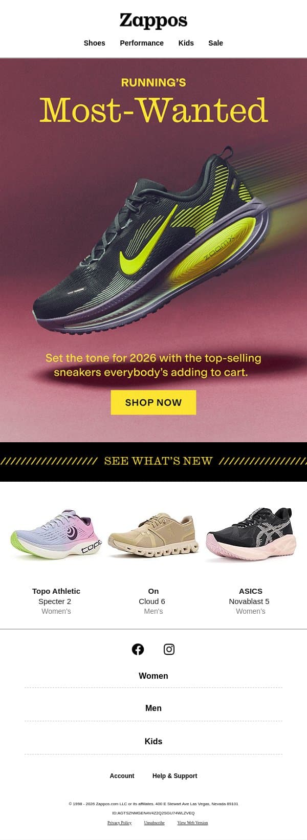 Your run needs these best-selling sneakers email from Zappos screenshot