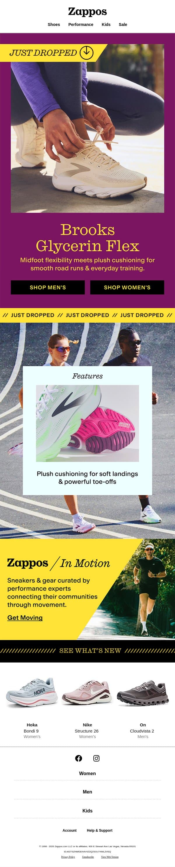 JUST DROPPED: Brooks Glycerin Flex 🏃 email from Zappos screenshot
