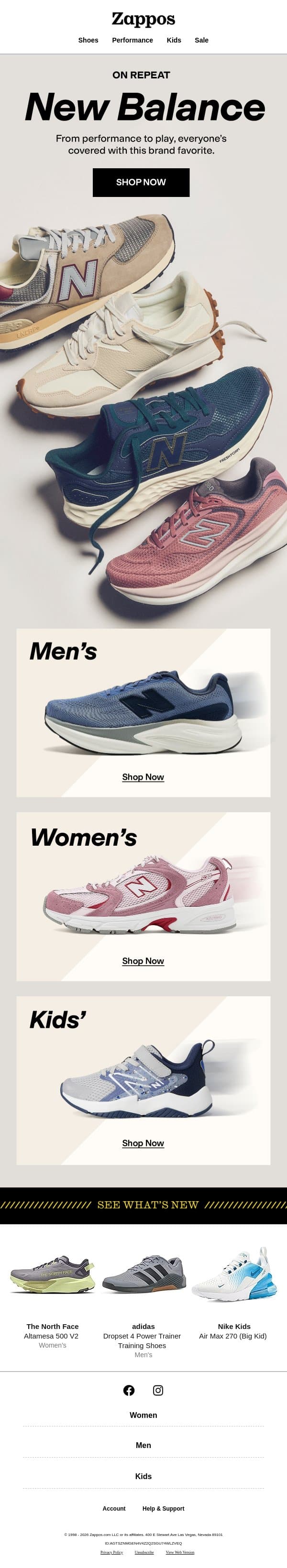 One brand, every step of the day email from Zappos screenshot