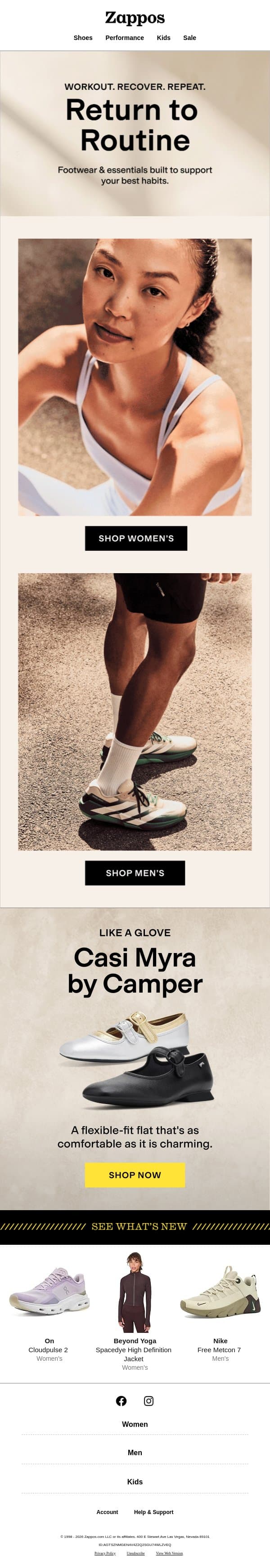 Your exercise BFFs + FREE shipping 👟 email from Zappos screenshot
