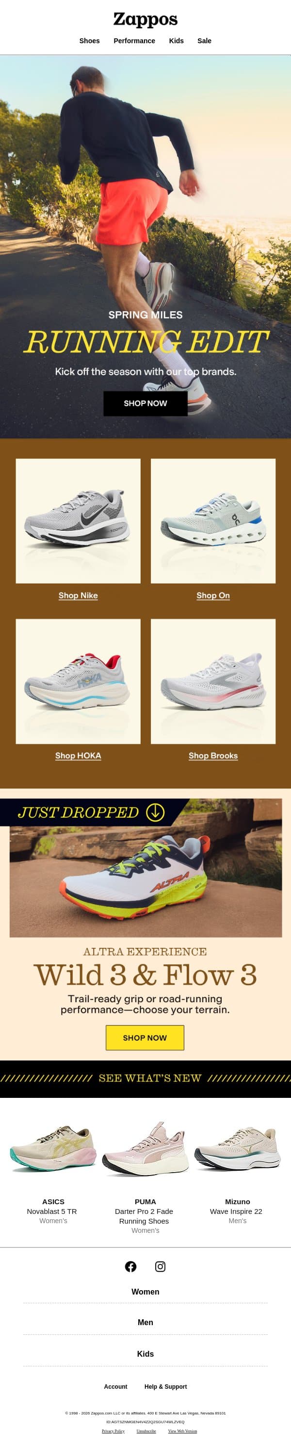 Spring running starts here email from Zappos screenshot