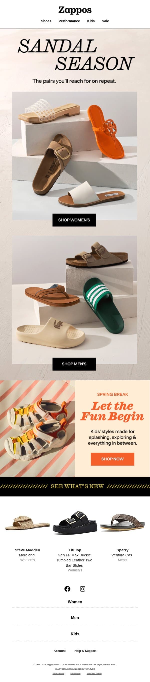 Standout sandals for bright days ahead email from Zappos screenshot