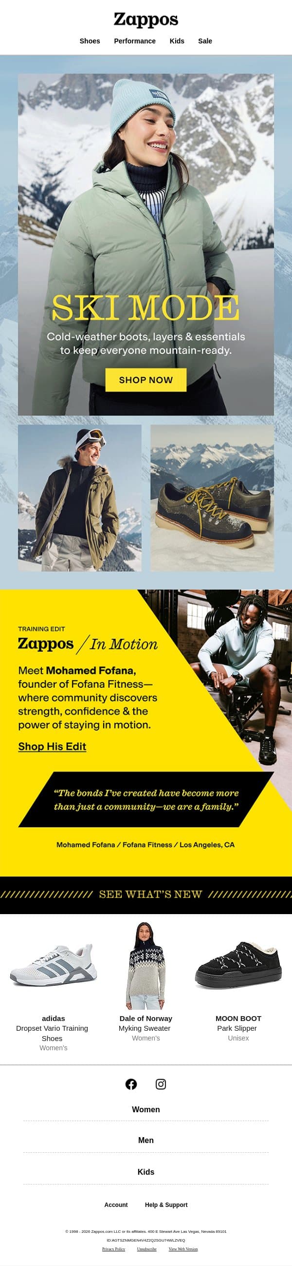 Boots, layers & more for your next mountain trip ⛷️ email from Zappos screenshot