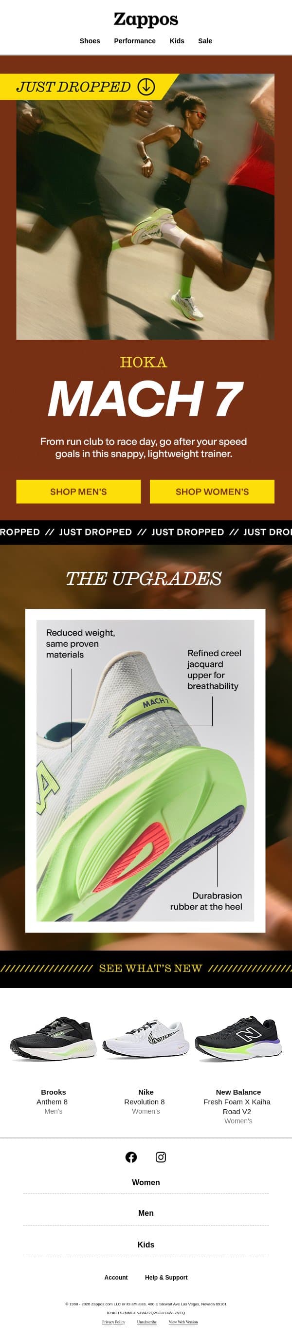 JUST DROPPED: HOKA Mach 7 🏃 email from Zappos screenshot