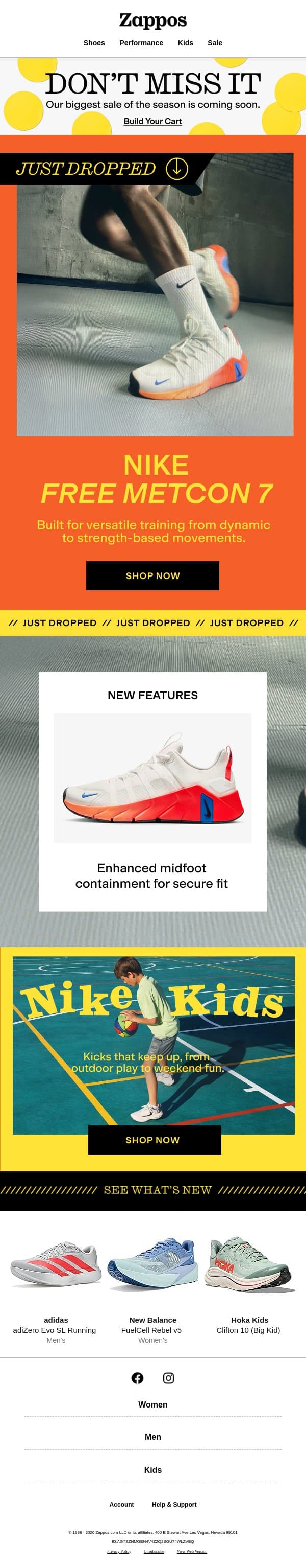 JUST DROPPED: Nike Free Metcon 7 🔥 email from Zappos screenshot