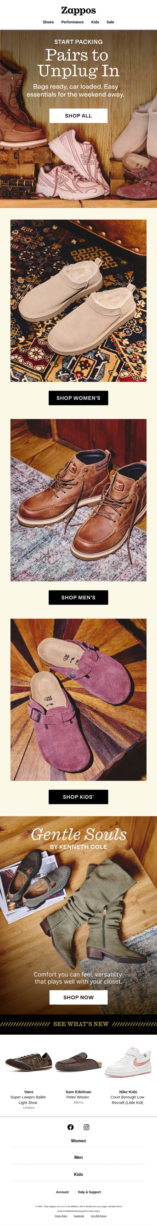 Get-out-of-town styles for everyone email from Zappos screenshot