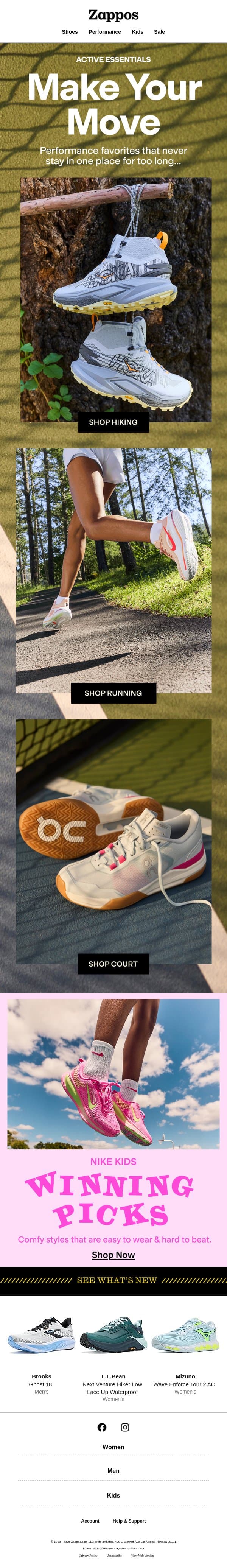Calling all athletes & adventurers email from Zappos screenshot