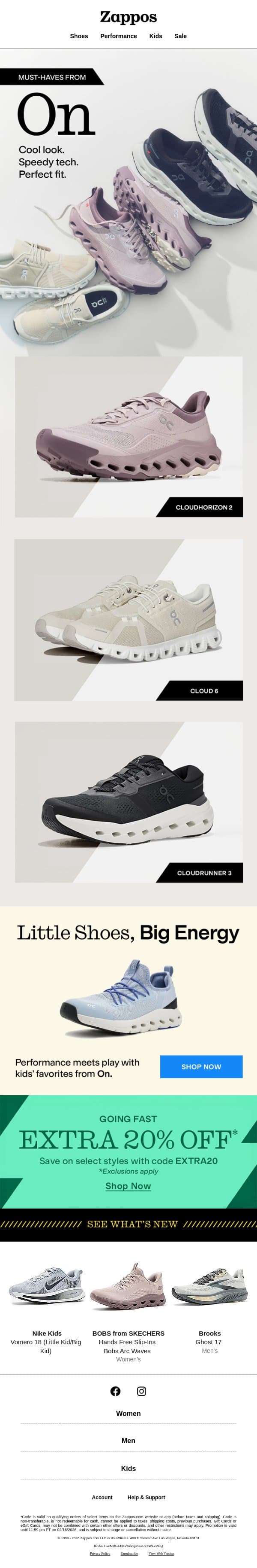 On Cloud 6 & more—now available in wide email from Zappos screenshot