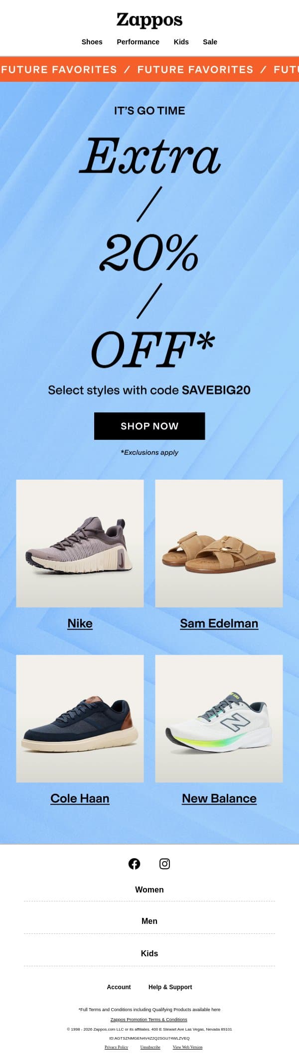Have you shopped that extra 20% OFF? email from Zappos screenshot