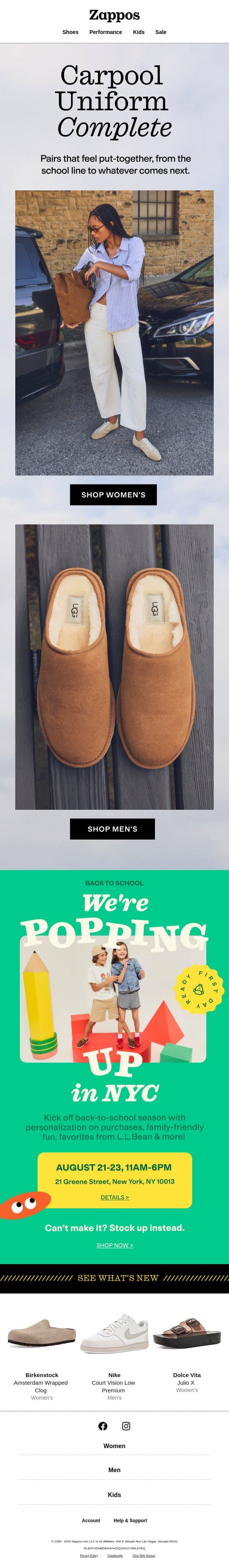 Meet your “school drop-off shoes” email from Zappos screenshot