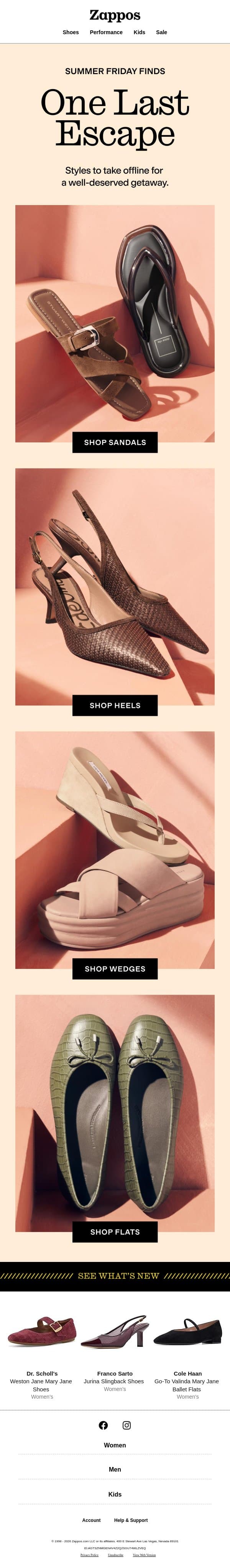 Start the weekend early with getaway go-tos email from Zappos screenshot