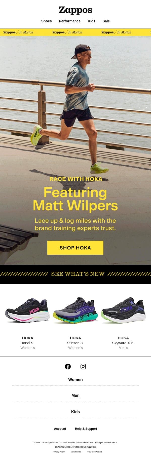 Cross your next finish line in HOKA email from Zappos screenshot