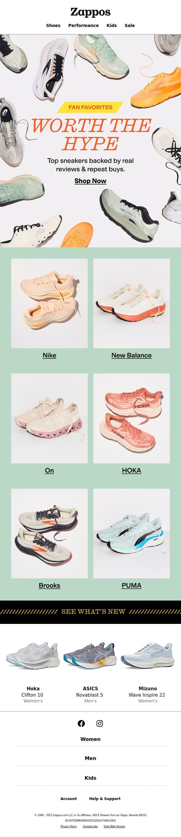 Sneakers worth the hype email from Zappos screenshot