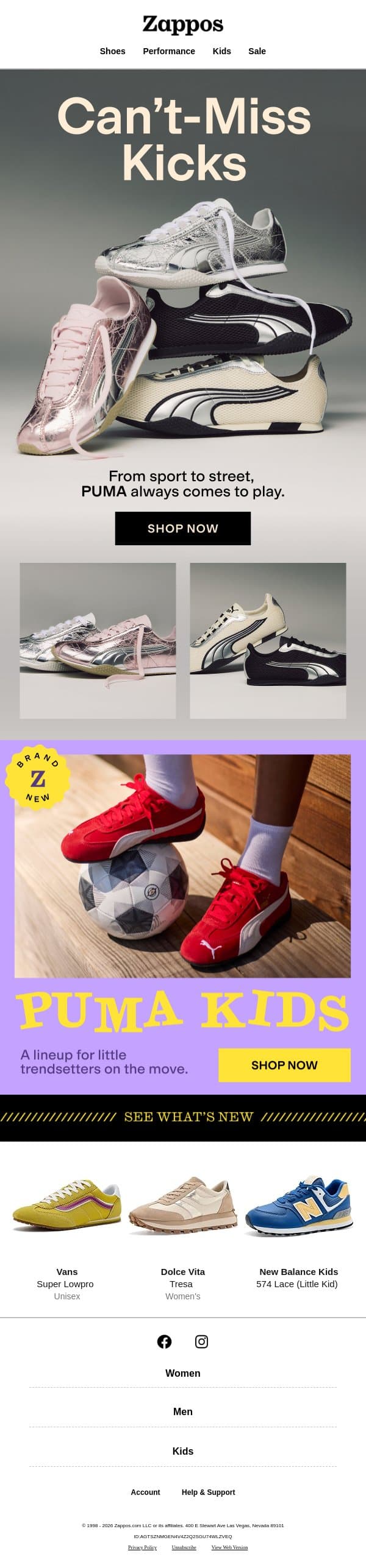 Style runs in the family with PUMA email from Zappos screenshot