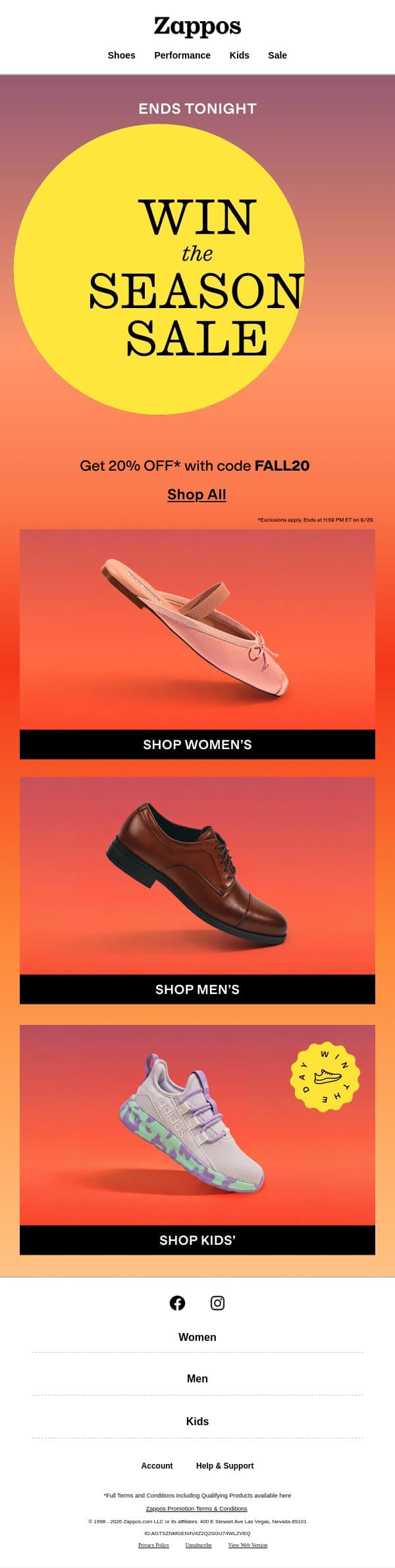 Say goodbye to our Win the Season Sale 👋 email from Zappos screenshot